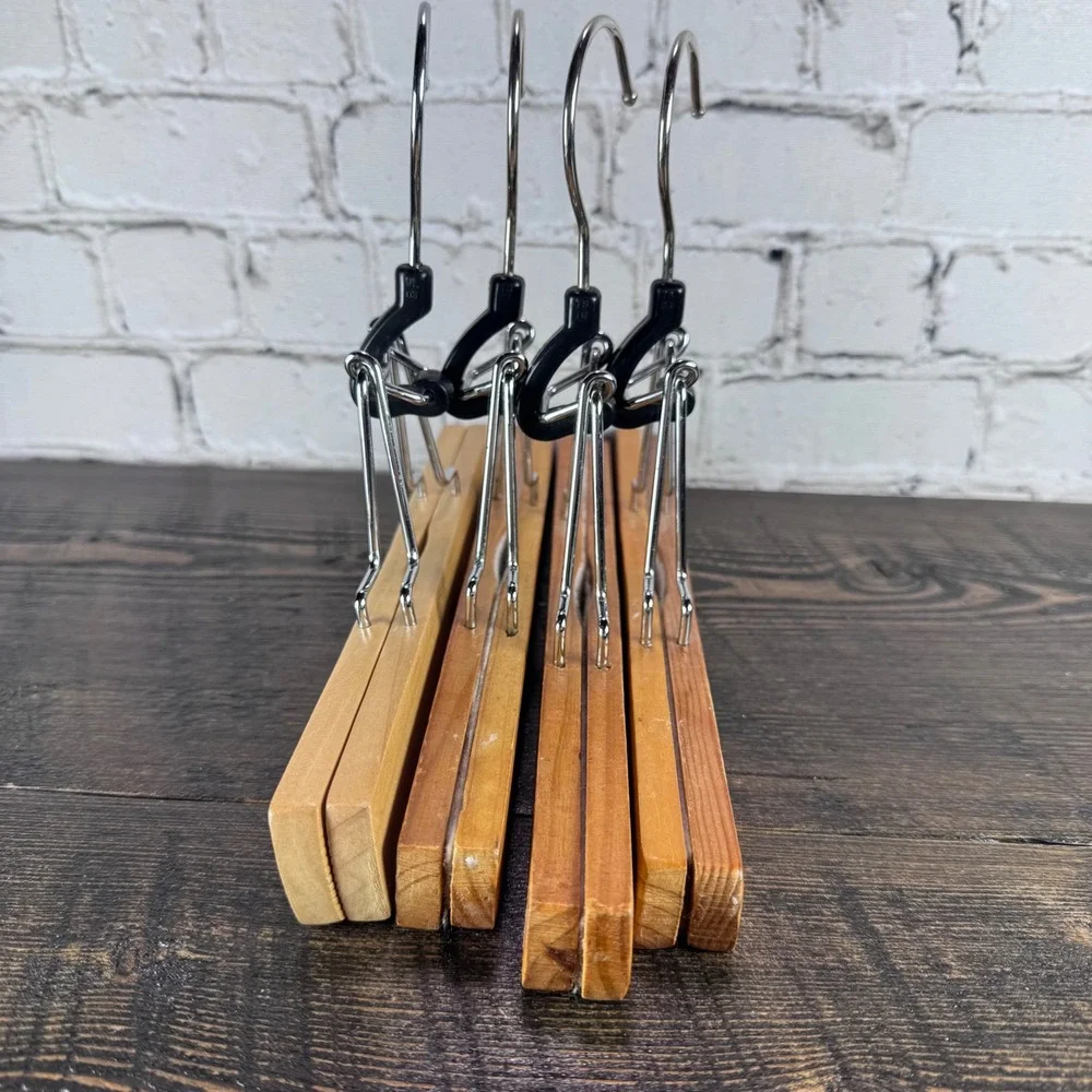 Unbranded Wooden Pant Hangers OS Brown Good 4pc Set Clamp Style Felt Lined